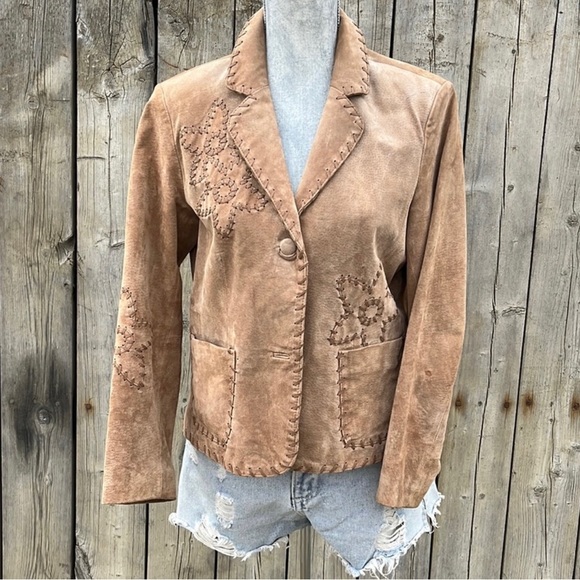 π«HP X 2π« COLDWATER CREEK TAN LEATHER COAT (M) - Picture 2 of 10